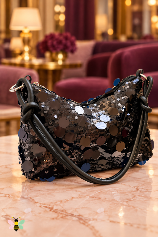 Gala Glow Sequin Shoulder Bag | Black | front