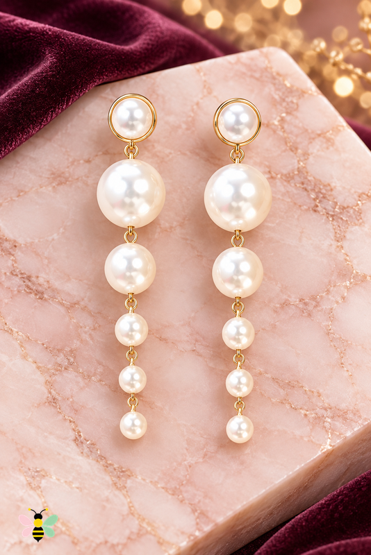 Vivienne Pearl-Effect Drop Earrings | Gold | front
