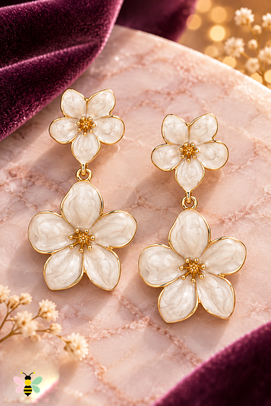 Fleur Floral Dangle Earrings | Beige | front