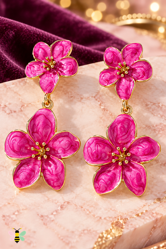 Fleur Floral Dangle Earrings | Fuchsia Pink | front