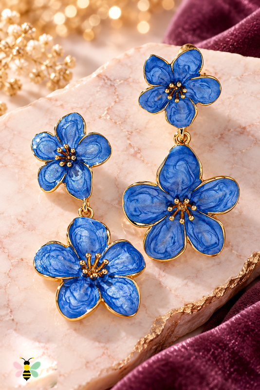 Fleur Floral Dangle Earrings | Blue | front