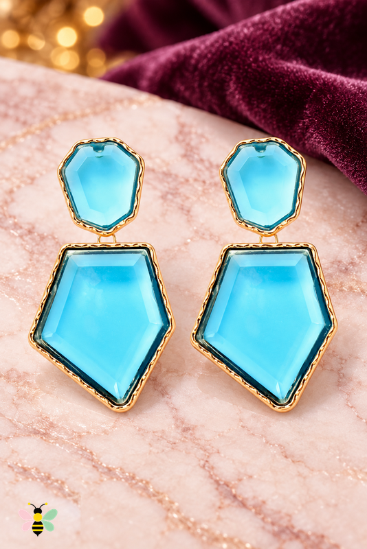 Paloma Geometric Resin Earrings | Light Blue | front