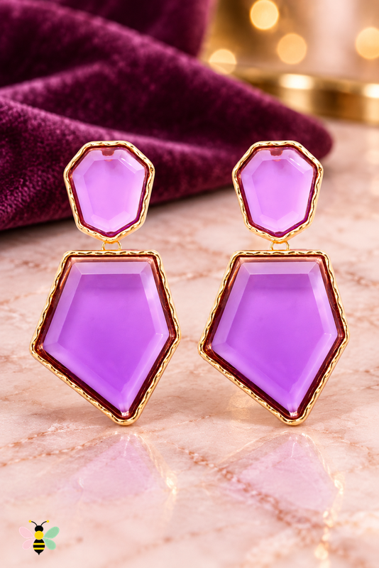 Paloma Geometric Resin Earrings | Red-Violet | front
