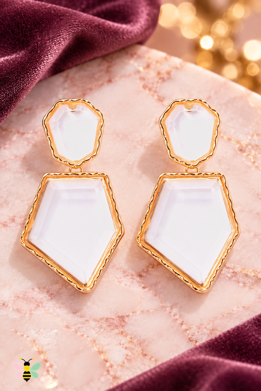 Paloma Geometric Resin Earrings | White | front