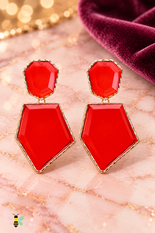 Paloma Geometric Resin Earrings | Red | front