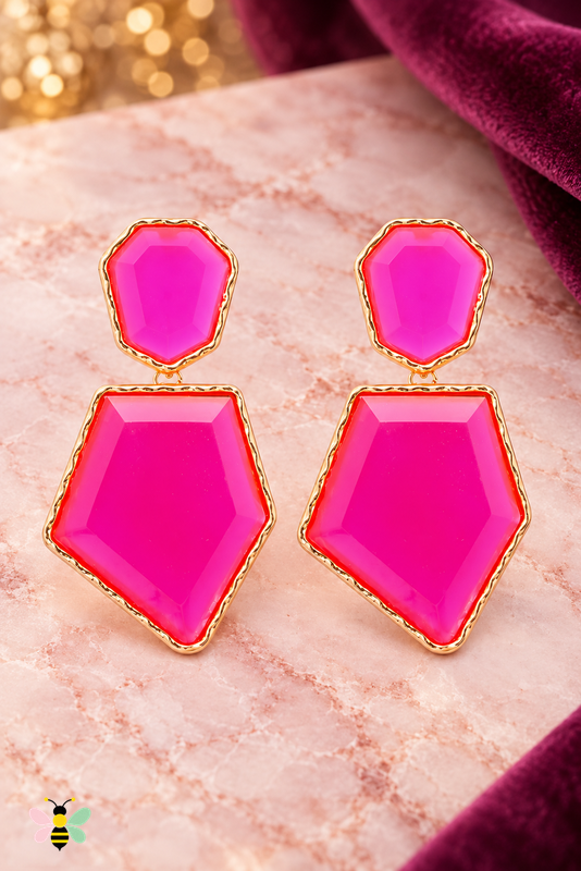 Paloma Geometric Resin Earrings | Hot Pink | front