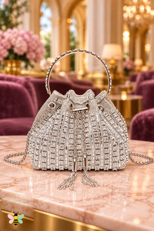 Starlight Rhinestone Bucket Bag | Silver | front