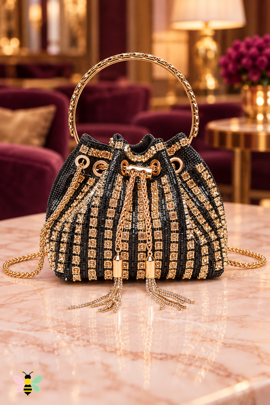 Starlight Rhinestone Bucket Bag | Black | front