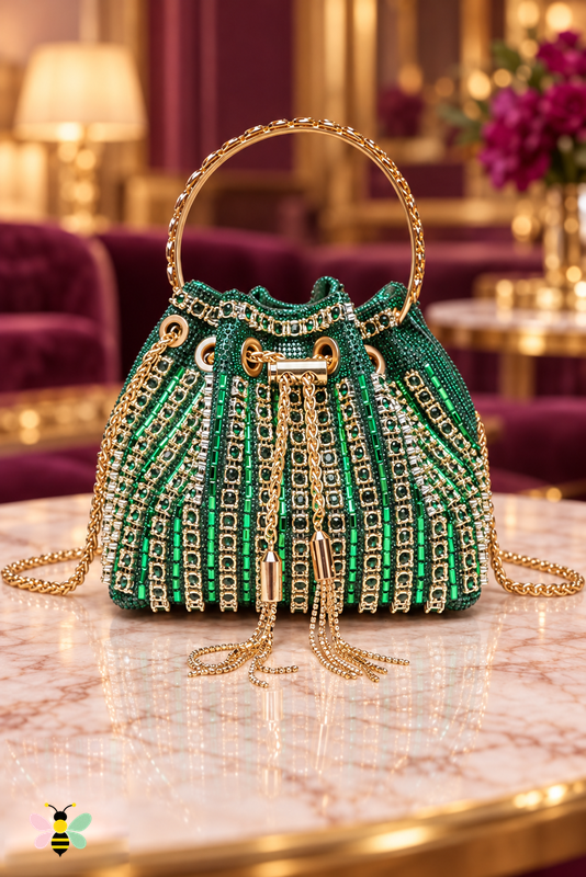 Starlight Rhinestone Bucket Bag | Green | front