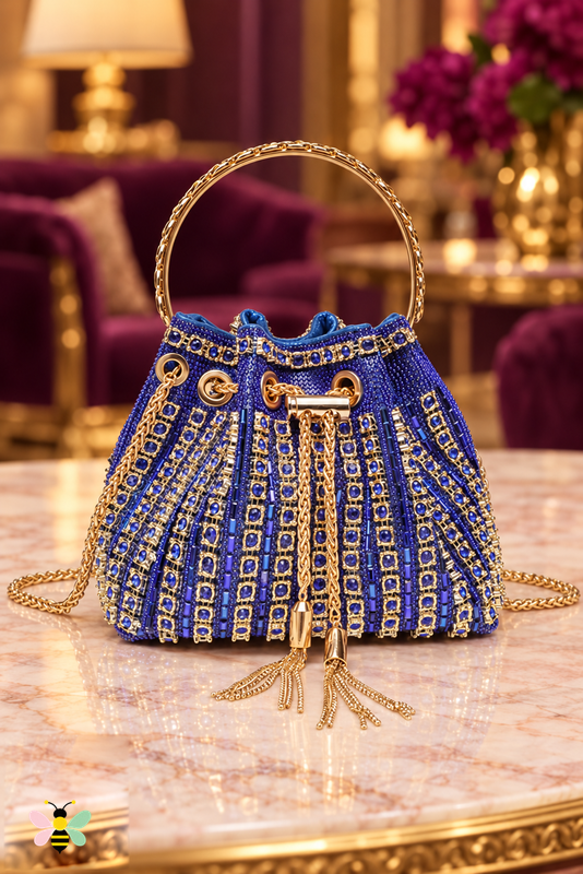 Starlight Rhinestone Bucket Bag | Blue | front