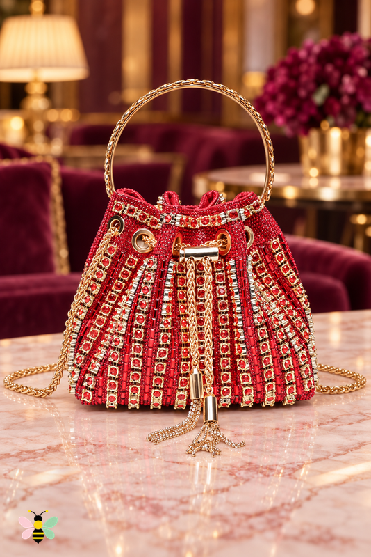 Starlight Rhinestone Bucket Bag | Red | front