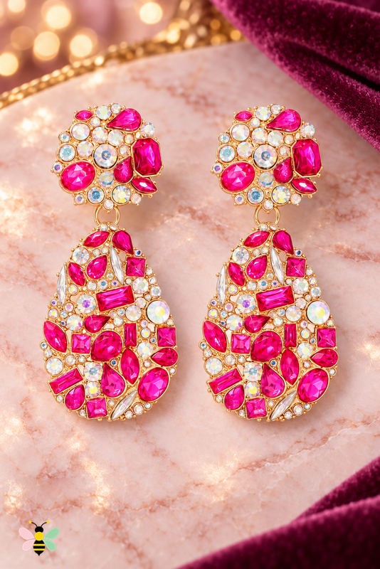 Adeline Acrylic Teardrop Earrings | Hot Pink | front