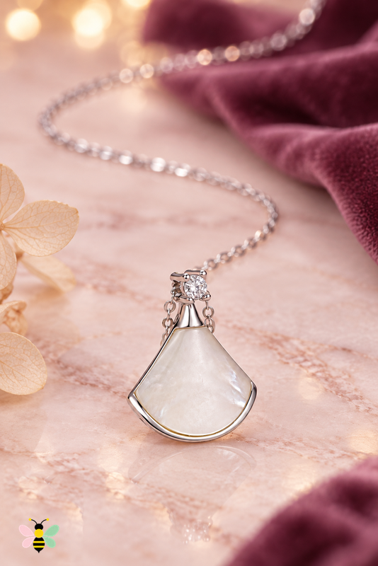 Marielle Mother-of-Pearl Fan Necklace | Silver | front