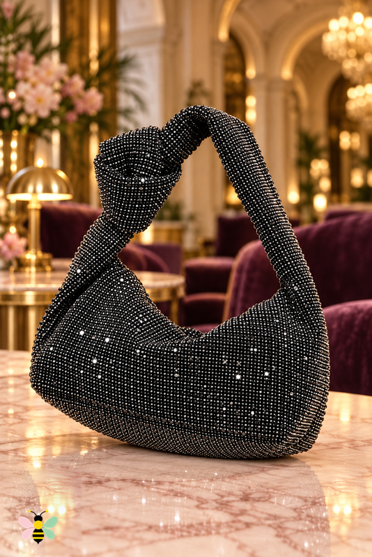 Midnight Spark Rhinestone Handbag | Black | front
