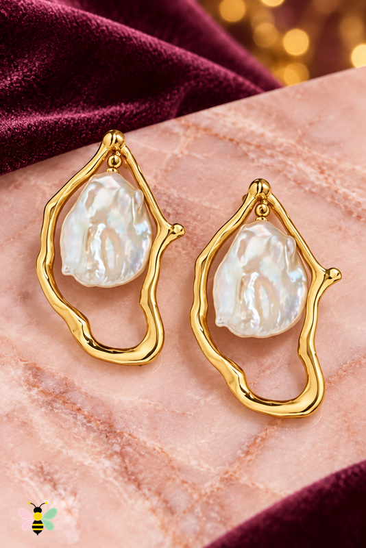Camille Pearl-Effect Earrings | Gold | front