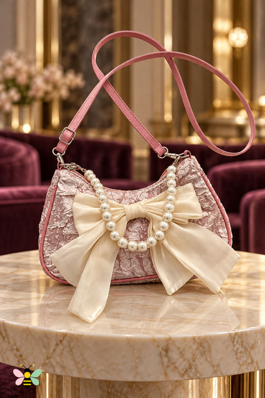 Brielle Pearl Chain Bag — Pink — front view