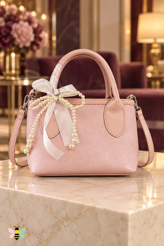 Felicity Pearl Bow Mini Bag — Blush Pink — front view