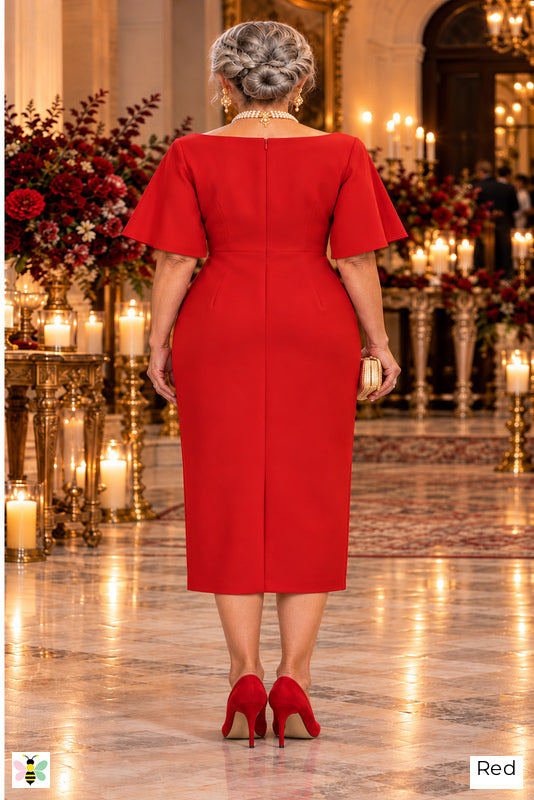 The Estate Portrait Boat-Neck Dress | Red | back