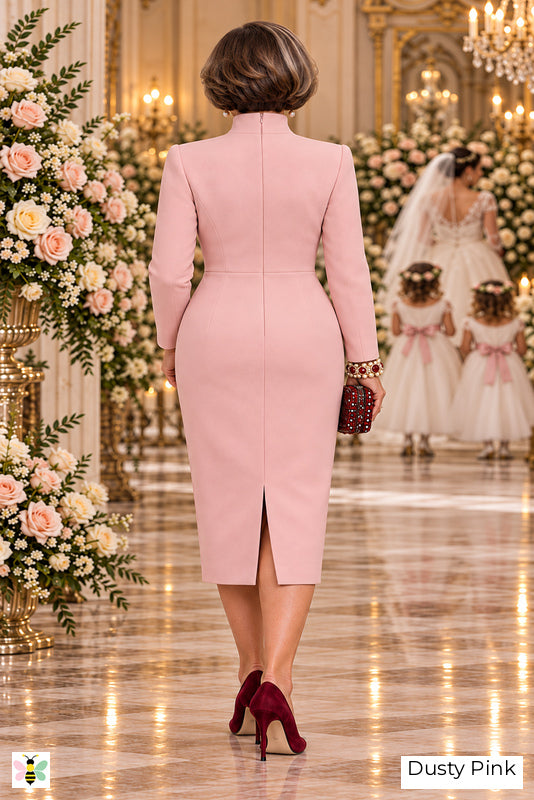 The Manor Signature Notched-Collar Dress | Dusty Pink | back
