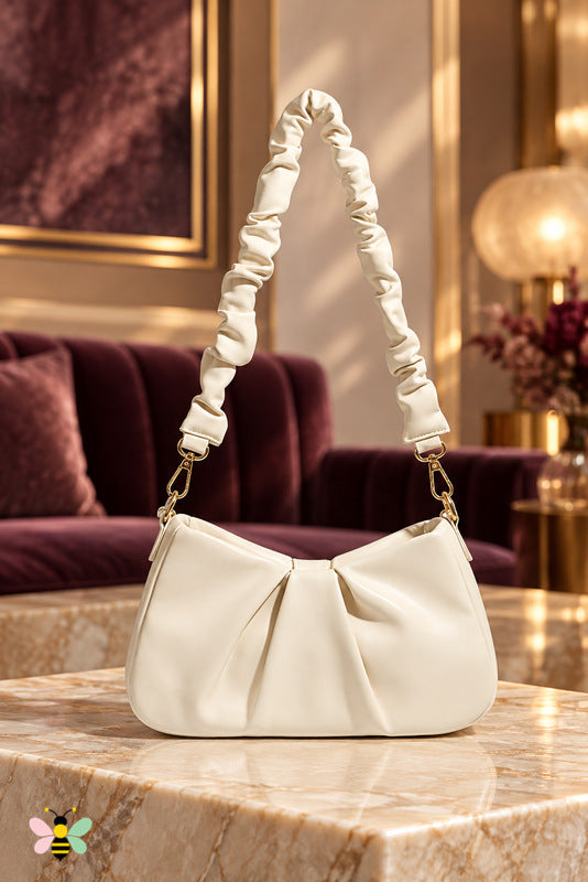Opaline Pearl Ruched Bag — White — back view