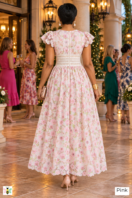 The Palazzo Bloom Ruffle Dress | Pink | back