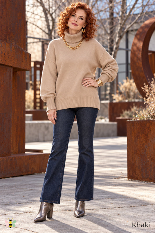 Color Theory Relaxed Turtleneck Sweater | Khaki | front
