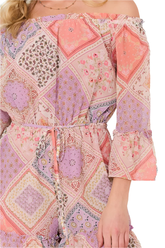 Off Shoulder Ruffle Sleeve Bottom Romper