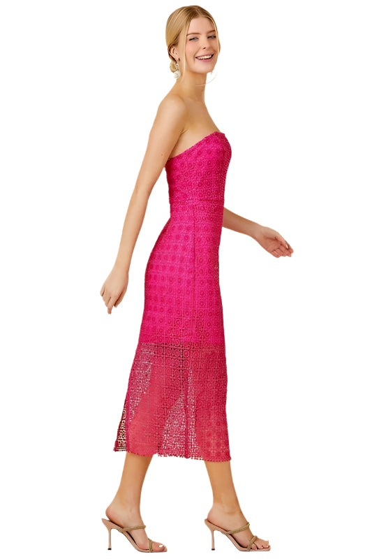 Strapless Lace Midi Dress