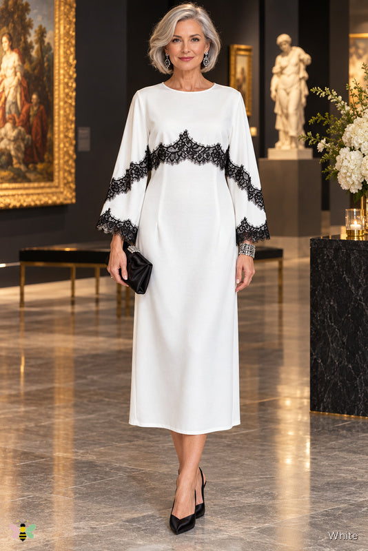 The Gallery Lace-Trim Midi Dress | White | front