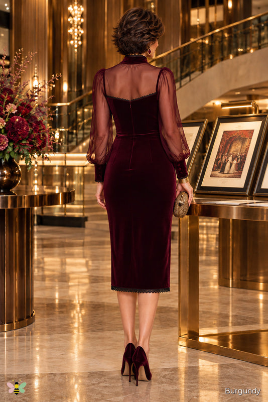 The Garnet Prelude Velvet Midi Dress | Burgundy | back
