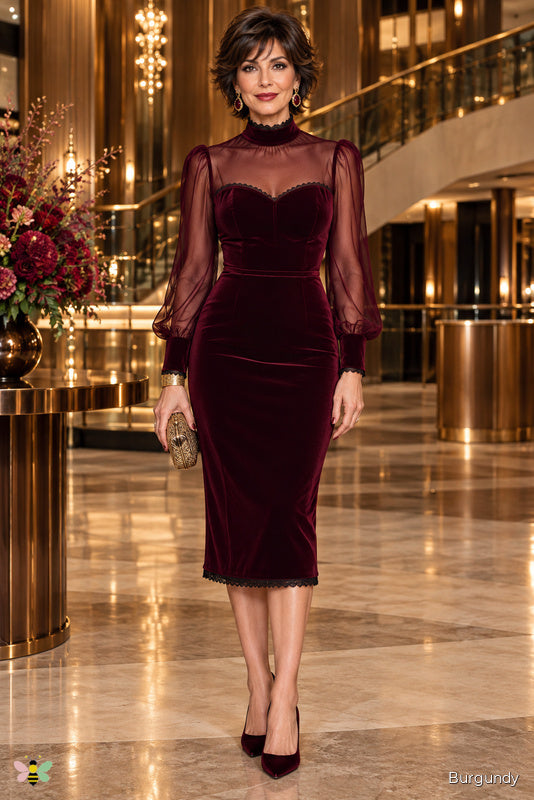 The Garnet Prelude Velvet Midi Dress | Burgundy | front