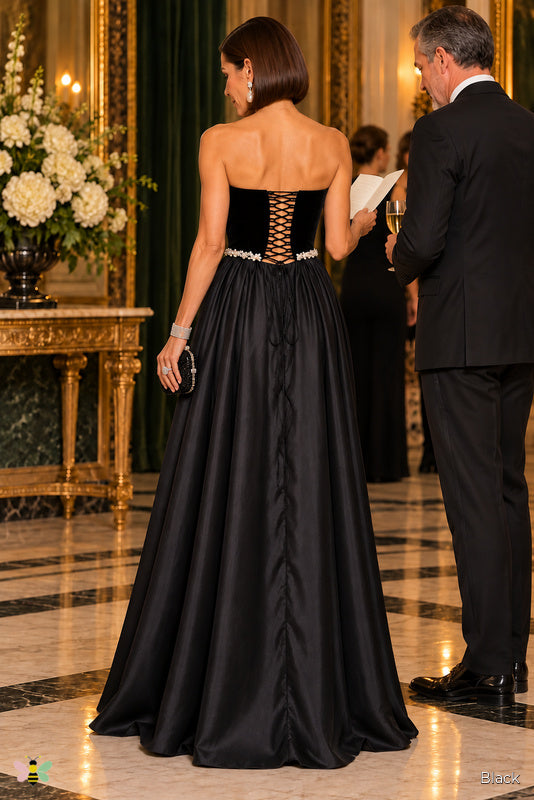 The Grand Salon Crystal-Waist Gown | Black | back
