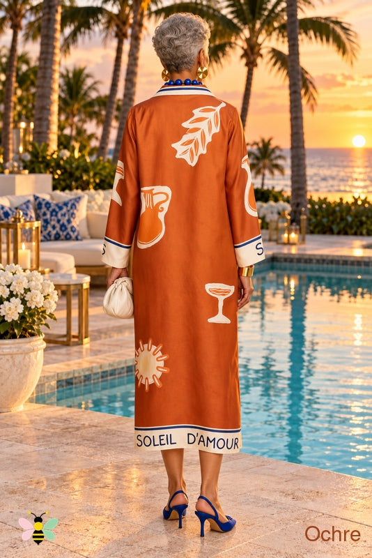 Gulf Sunset Printed Shirt Dress | Ochre | back