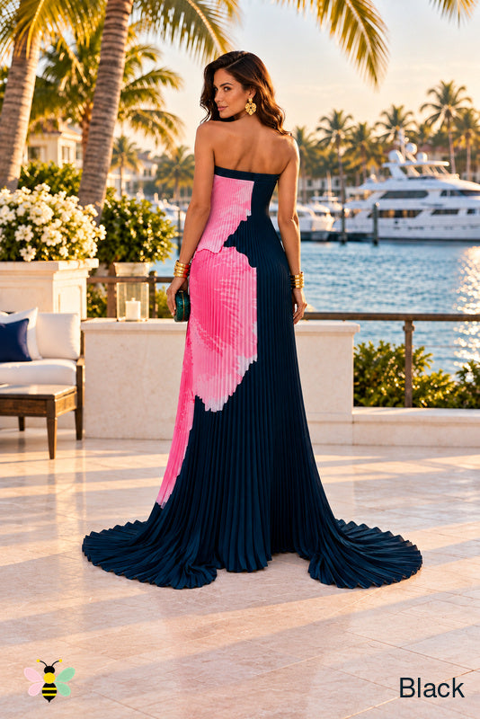 Hibiscus Horizon Pleated Maxi Dress | Black | back