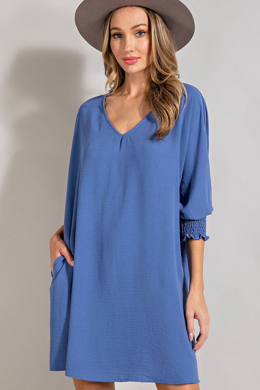 V Neck Long Sleeve Mini Dress