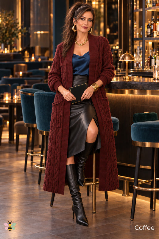 Long Game Cable Knit Cardigan | Coffee | front