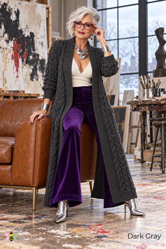 Long Game Cable Knit Cardigan | Dark Gray | front