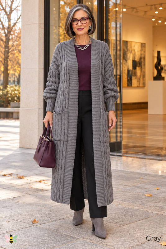 Long Game Cable Knit Cardigan | Gray | front