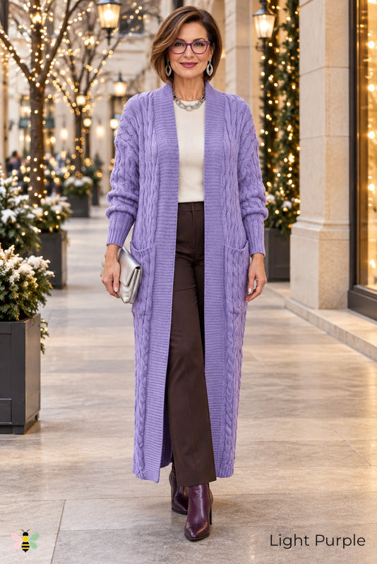 Long Game Cable Knit Cardigan | Light Purple | front