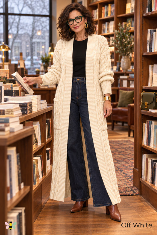 Long Game Cable Knit Cardigan | Off White | front