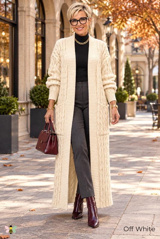 Long Game Cable Knit Cardigan | Off White | front