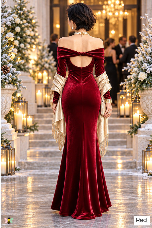 The Velvet Ovation Mermaid Gown | Red | back