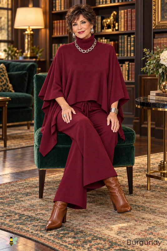 Off Duty Atelier Poncho Knit Set | Burgundy | front