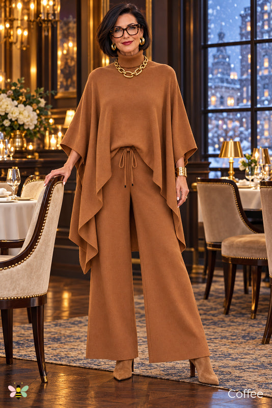 Off Duty Atelier Poncho Knit Set | Coffee | front