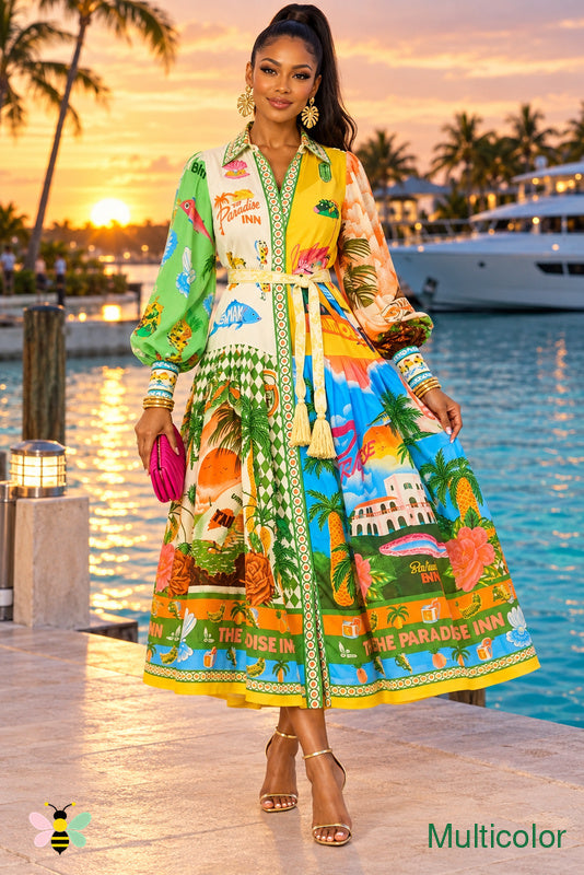 Paradise Postcards Midi Shirt Dress | Multicolor | front
