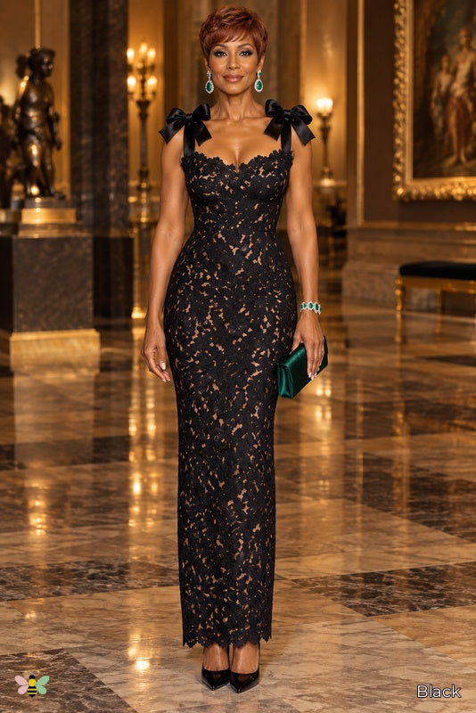 The Ribbon Aria Lace Gown | Black | front