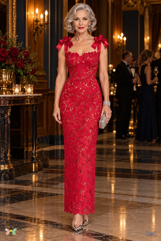 The Ribbon Aria Lace Gown | Red | front