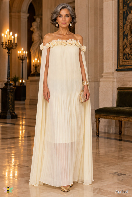 The Rosette Reverie Pleated Gown | Apricot | front