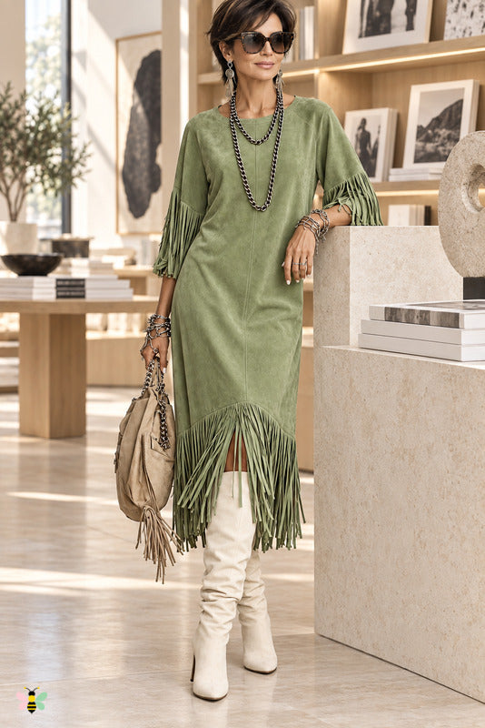 Sueded Motion Fringe Dress