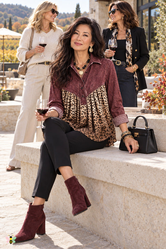 Wild Passage Leopard Contrast Blouse